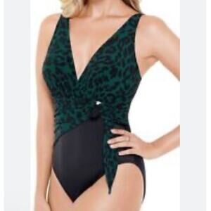NWOT Magicsuit Wild Child Kaia One Piece Swimsuit Green Black Women's 12